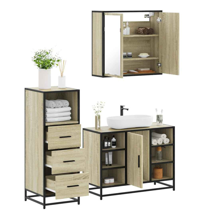 Ensemble de meubles de salle de bain 3 pcs chêne sonoma | Mobilier & Déco