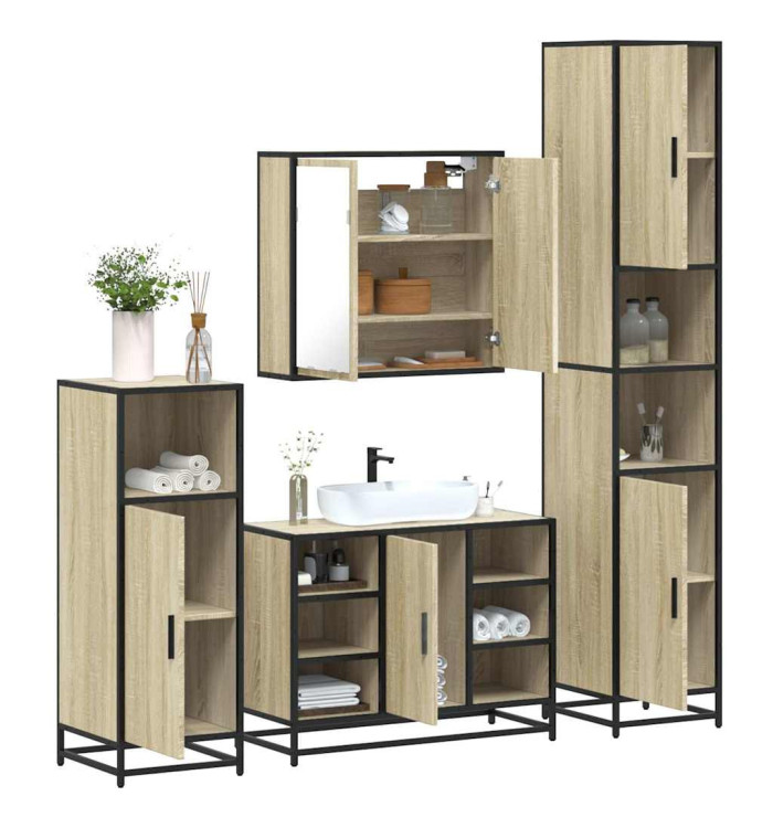 Ensemble de meubles de salle de bain 4 pcs chêne sonoma | Mobilier & Déco