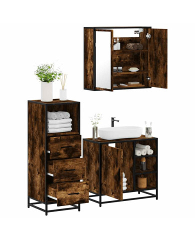 Ensemble de meubles de salle de bain 3 pcs Chêne fumé | Mobilier & Déco