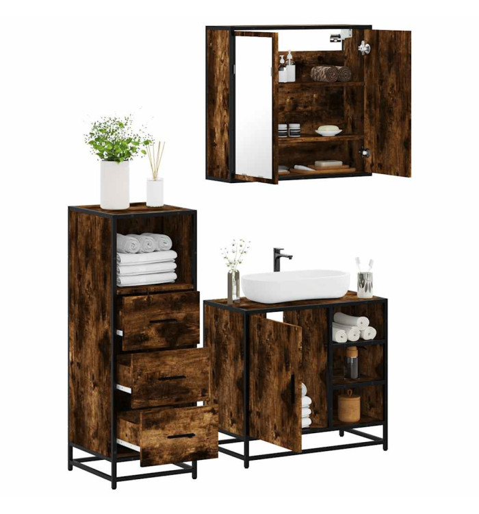 Ensemble de meubles de salle de bain 3 pcs Chêne fumé | Mobilier & Déco