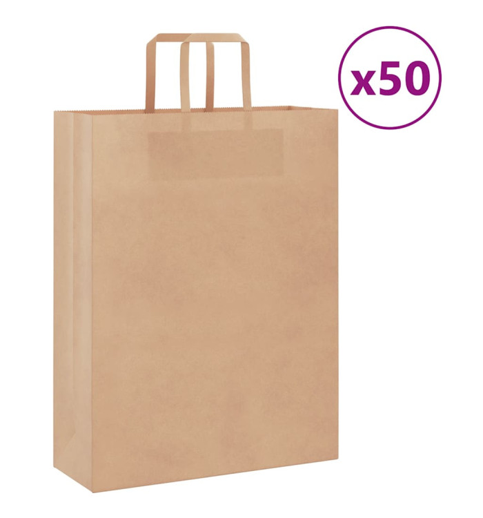 Sacs en papier 50 pcs avec poignées marron 32x12x42 cm | Mobilier & Déco