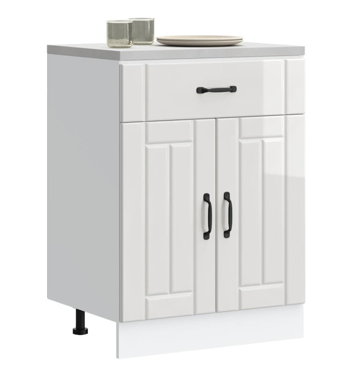 Armoire de cuisine Lucca blanc brillant bois ingénierie | Mobilier & Déco