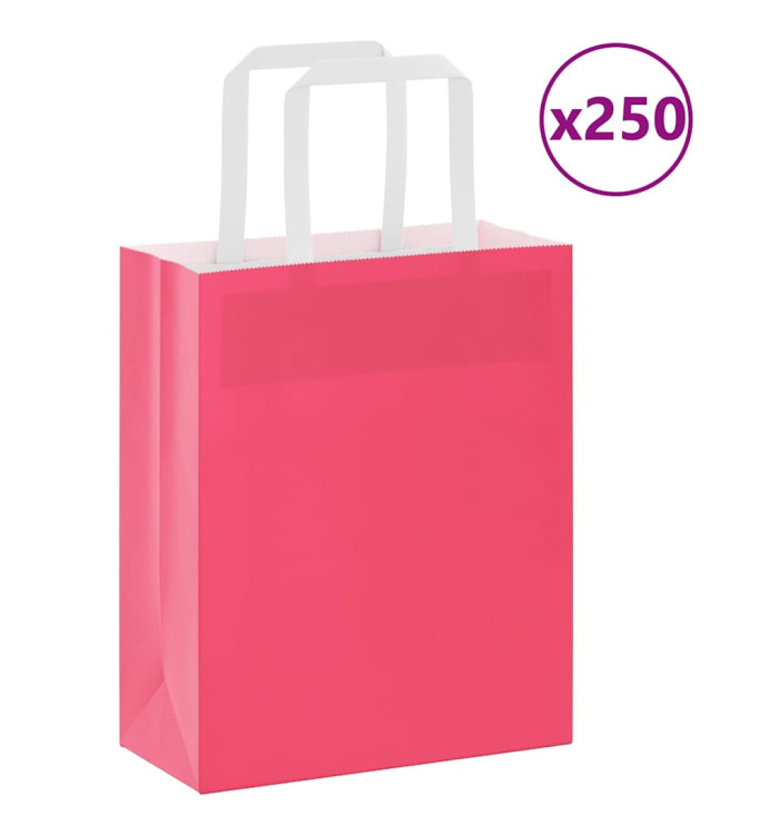 Sacs en papier 250 pcs avec poignées rose 18x8x22 cm | Mobilier & Déco