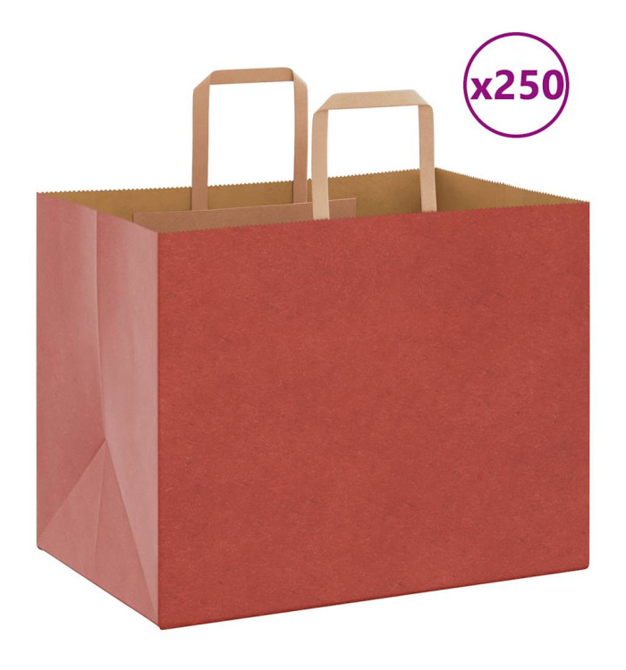 Sacs en papier 250 pcs avec poignées rouge 32x22x24 cm | Mobilier & Déco