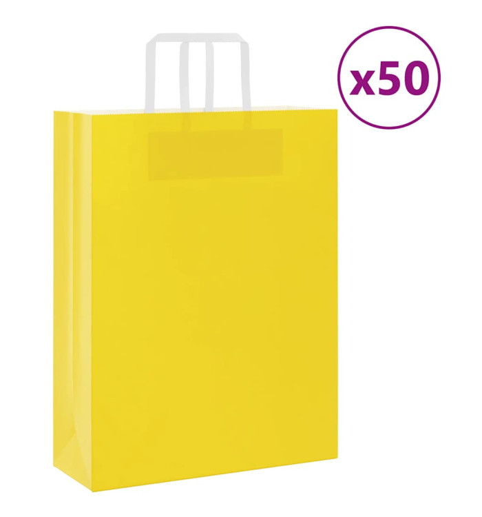 Sacs en papier 50 pcs avec poignées jaune 32x12x42 cm | Mobilier & Déco