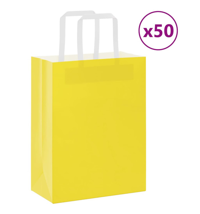 Sacs en papier 50 pcs avec poignées jaune 21x11x28 cm | Mobilier & Déco