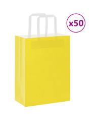 Sacs en papier 50 pcs avec poignées jaune 21x11x28 cm | Mobilier & Déco