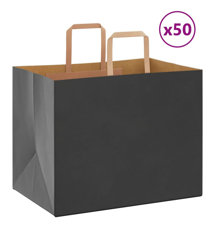 Sacs en papier 50 pcs avec poignées noir 32x22x24 cm | Mobilier & Déco