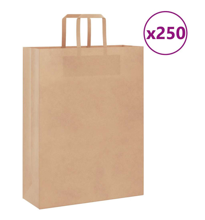 Sacs en papier 250 pcs avec poignées marron 32x12x42 cm | Mobilier & Déco