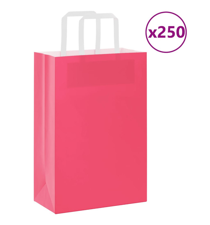 Sacs en papier 250 pcs avec poignées rose 21x11x31 cm | Mobilier & Déco