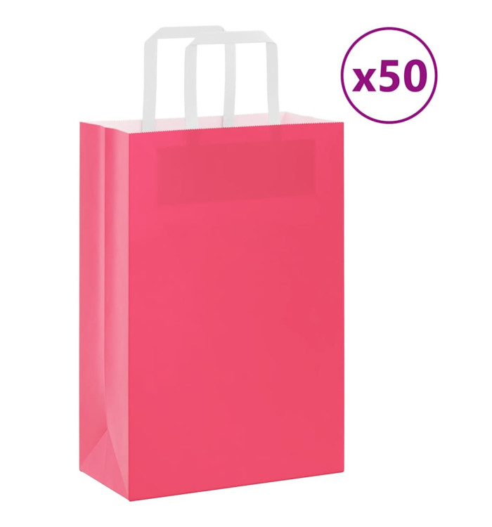 Sacs en papier 50 pcs avec poignées rose 21x11x31 cm | Mobilier & Déco