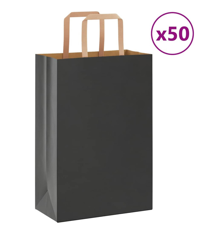 Sacs en papier 50 pcs avec poignées noir 21x11x31 cm | Mobilier & Déco