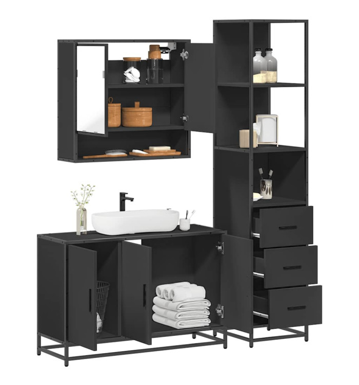 Ensemble de meubles salle de bain 3 pcs noir bois d'ingénierie | Mobilier & Déco