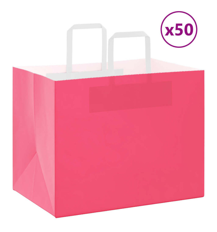 Sacs en papier 50 pcs avec poignées rose 32x22x24 cm | Mobilier & Déco