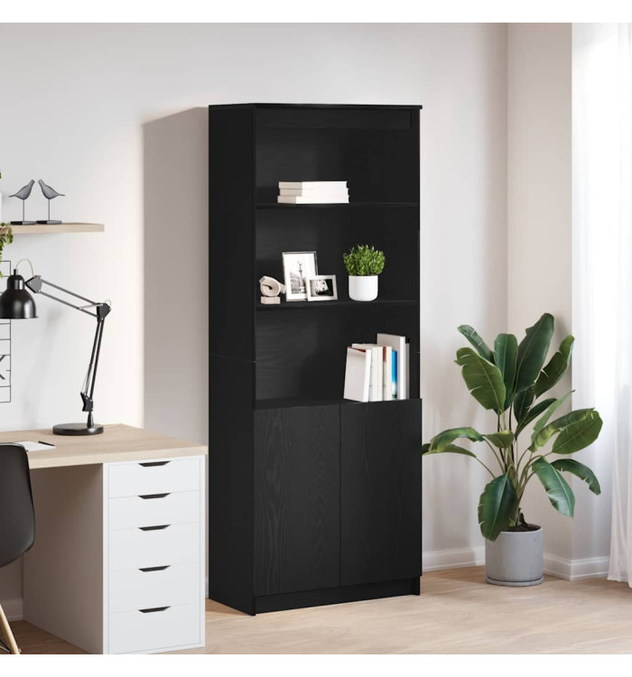 Buffet haut chêne noir 70x35x180 cm bois d'ingénierie | Mobilier & Déco