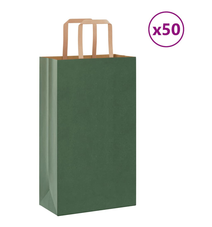 Sacs en papier 50 pcs avec poignées vert 21x11x36 cm | Mobilier & Déco