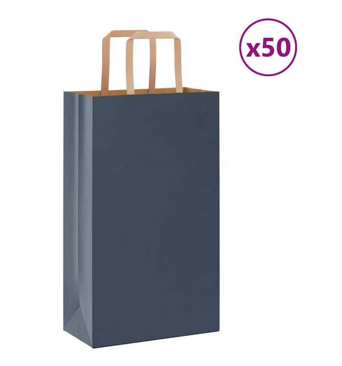 Sacs en papier 50 pcs avec poignées bleu 21x11x36 cm | Mobilier & Déco