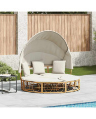 Lit de repos d'extérieur avec auvent et coussins résine tressée | Mobilier & Déco