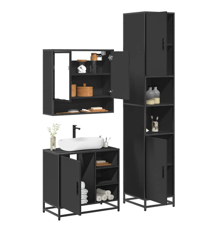 Ensemble de meubles salle de bain 3 pcs noir bois d'ingénierie | Mobilier & Déco
