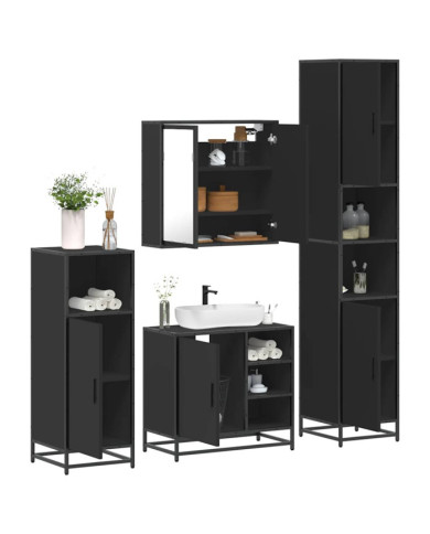Ensemble de meubles salle de bain 4 pcs noir bois d'ingénierie | Mobilier & Déco