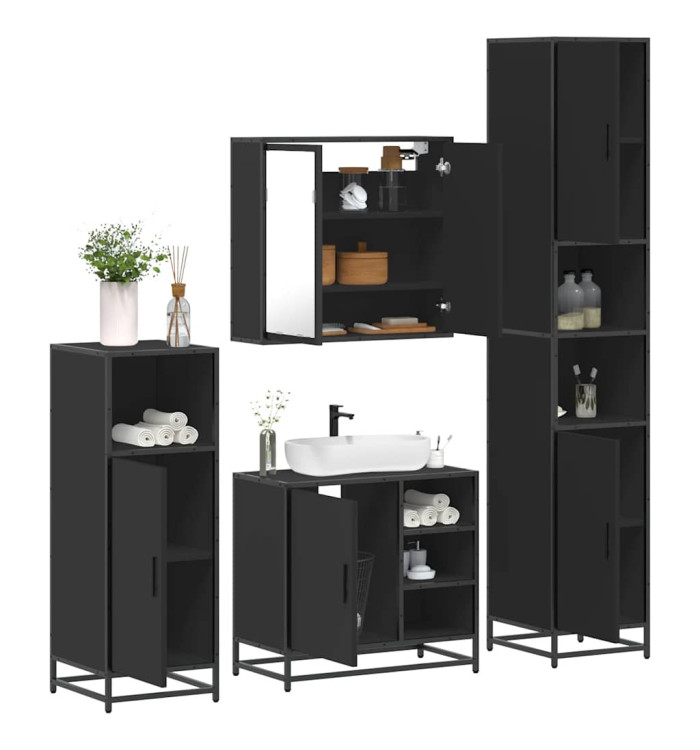 Ensemble de meubles salle de bain 4 pcs noir bois d'ingénierie | Mobilier & Déco