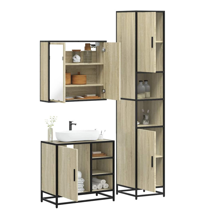 Ensemble de meubles de salle de bain 3 pcs chêne sonoma | Mobilier & Déco