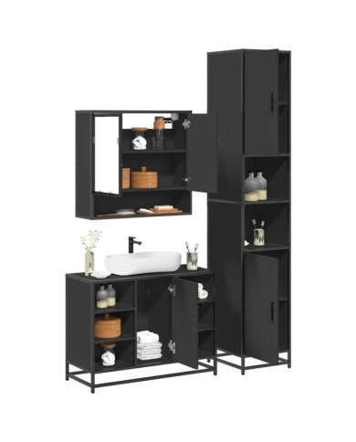 Ensemble de meubles salle de bain 3 pcs noir bois d'ingénierie | Mobilier & Déco
