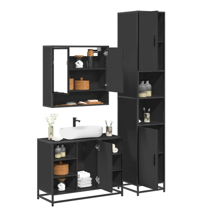 Ensemble de meubles salle de bain 3 pcs noir bois d'ingénierie | Mobilier & Déco