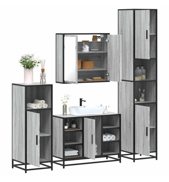 Ensemble de meubles de salle de bain 4 pcs sonoma gris | Mobilier & Déco