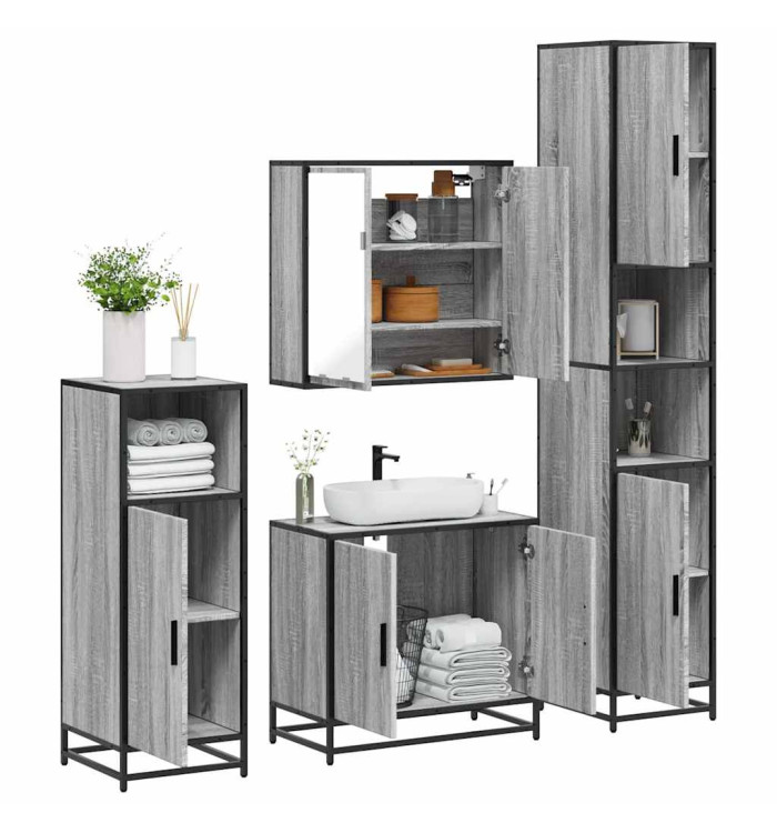 Ensemble de meubles de salle de bain 4 pcs sonoma gris | Mobilier & Déco