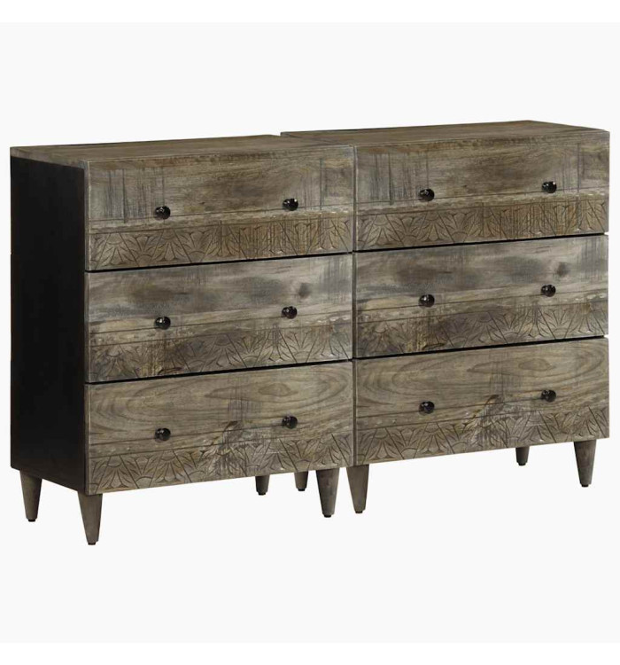 Buffets 2 pcs gris clair 60x33,5x75 cm bois de manguier massif | Mobilier & Déco