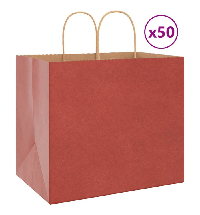 Sacs en papier 50 pcs avec poignées rouge 32x22x28 cm | Mobilier & Déco