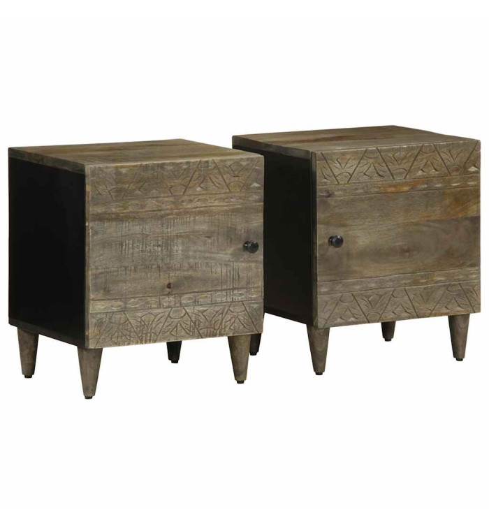 Tables chevet 2 pcs gris clair 40x33x46 cm bois manguier solide | Mobilier & Déco
