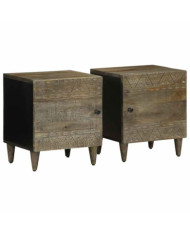 Tables chevet 2 pcs gris clair 40x33x46 cm bois manguier solide | Mobilier & Déco