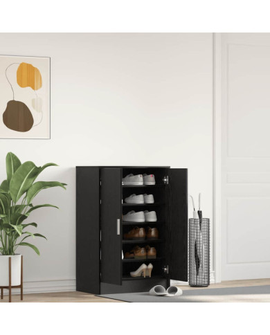 Armoire à chaussures chêne noir 60x35x92 cm bois d'ingénierie | Mobilier & Déco