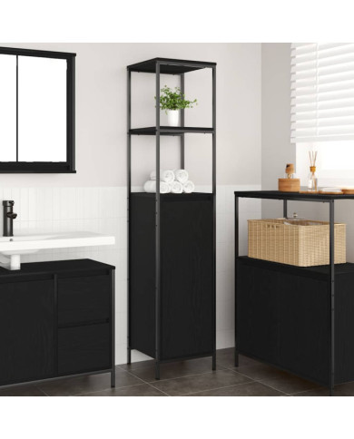 Meuble de salle de bain avec étagères chêne noir 36x35x165 cm | Mobilier & Déco