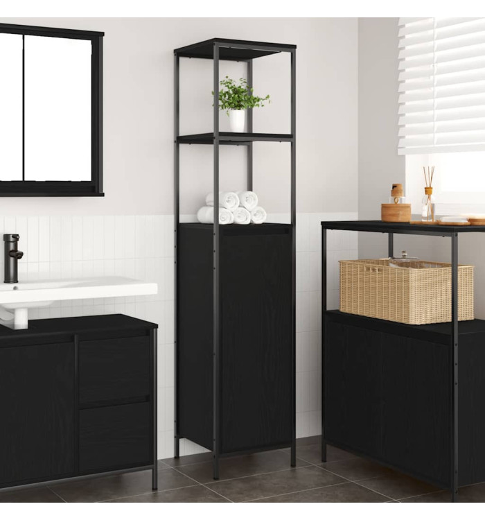 Meuble de salle de bain avec étagères chêne noir 36x35x165 cm | Mobilier & Déco
