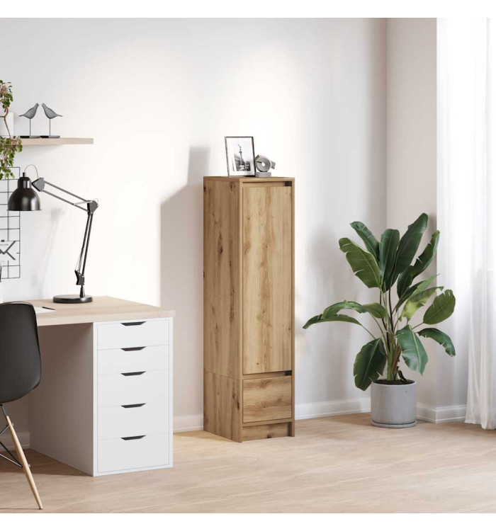 Buffet haut chêne artisanal 29,5x34x119,5 cm bois d'ingénierie | Mobilier & Déco