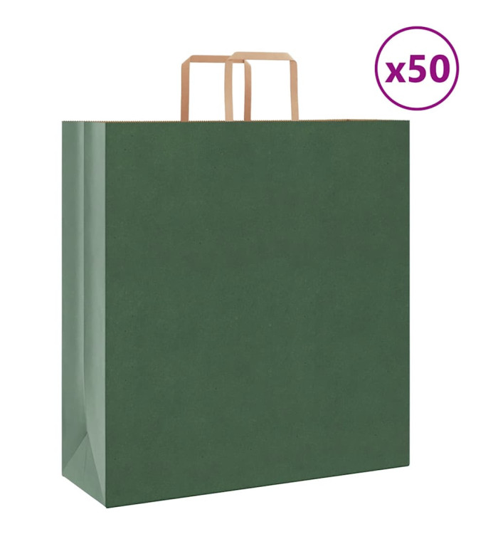 Sacs en papier 50 pcs avec poignées vert 45x17x48 cm | Mobilier & Déco