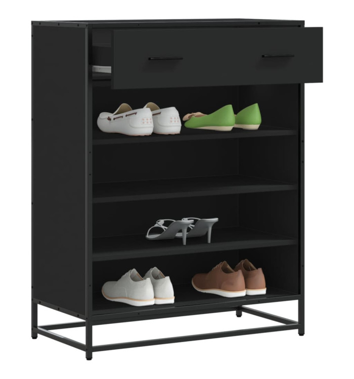 Meuble à chaussures noir 75x38x97,5 cm bois d'ingénierie métal | Mobilier & Déco