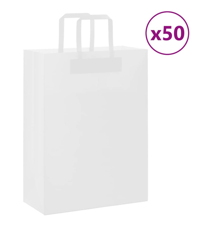 Sacs en papier 50 pcs avec poignées blanc 26x12x35 cm | Mobilier & Déco