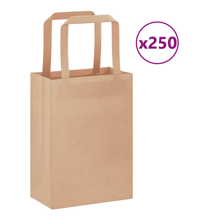 Sacs en papier 250 pcs avec poignées marron 15x8x21 cm | Mobilier & Déco