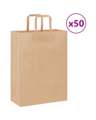 Sacs en papier 50 pcs avec poignées marron 26x12x35 cm | Mobilier & Déco