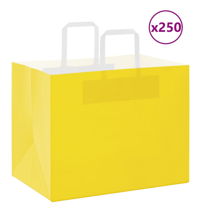 Sacs en papier 250 pcs avec poignées jaune 32x22x24 cm | Mobilier & Déco