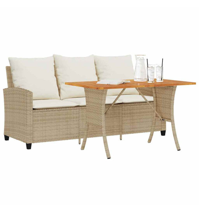 Canapé de jardin 3 places coussins table beige résine tressée | Mobilier & Déco