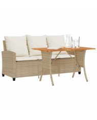 Canapé de jardin 3 places coussins table beige résine tressée | Mobilier & Déco