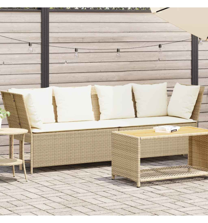 Canapé de jardin avec coussins beige résine tressée | Mobilier & Déco
