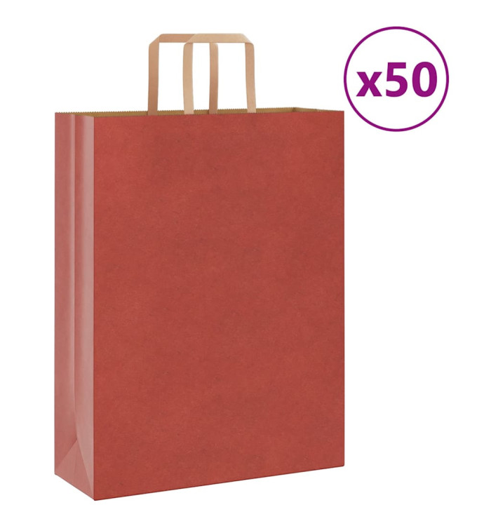 Sacs en papier 50 pcs avec poignées rouge 32x12x42 cm | Mobilier & Déco