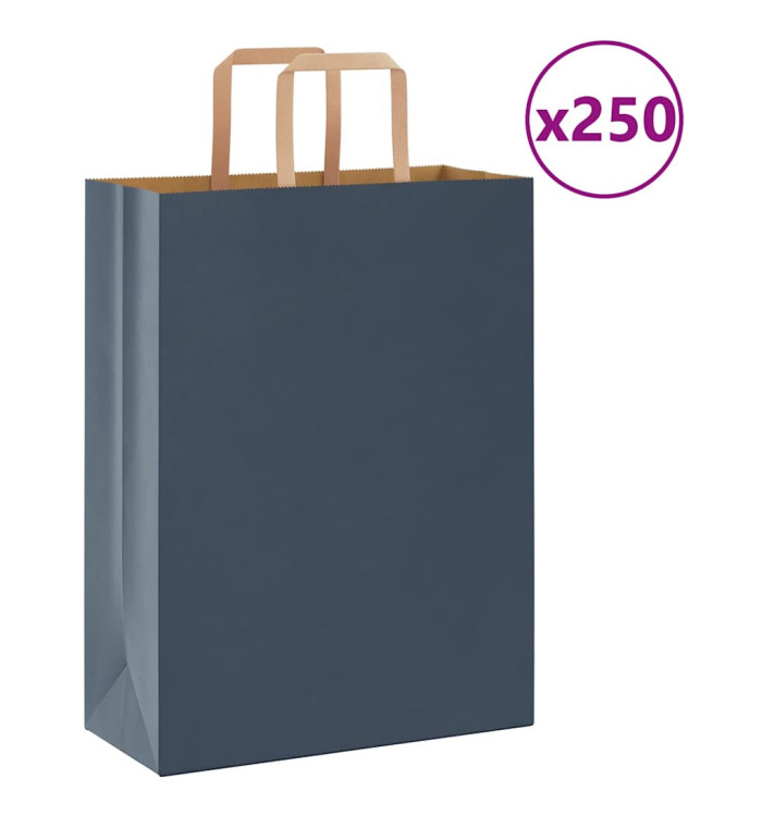 Sacs en papier 250 pcs avec poignées bleu 26x12x35 cm | Mobilier & Déco
