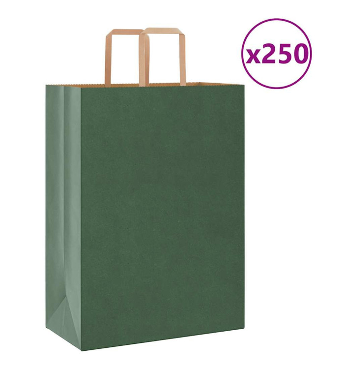 Sacs en papier 250 pcs avec poignées vert 32x17x44 cm | Mobilier & Déco